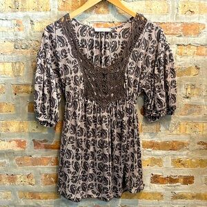 Anthropologie Testament Peasant Baby Doll Crochet Detail Top